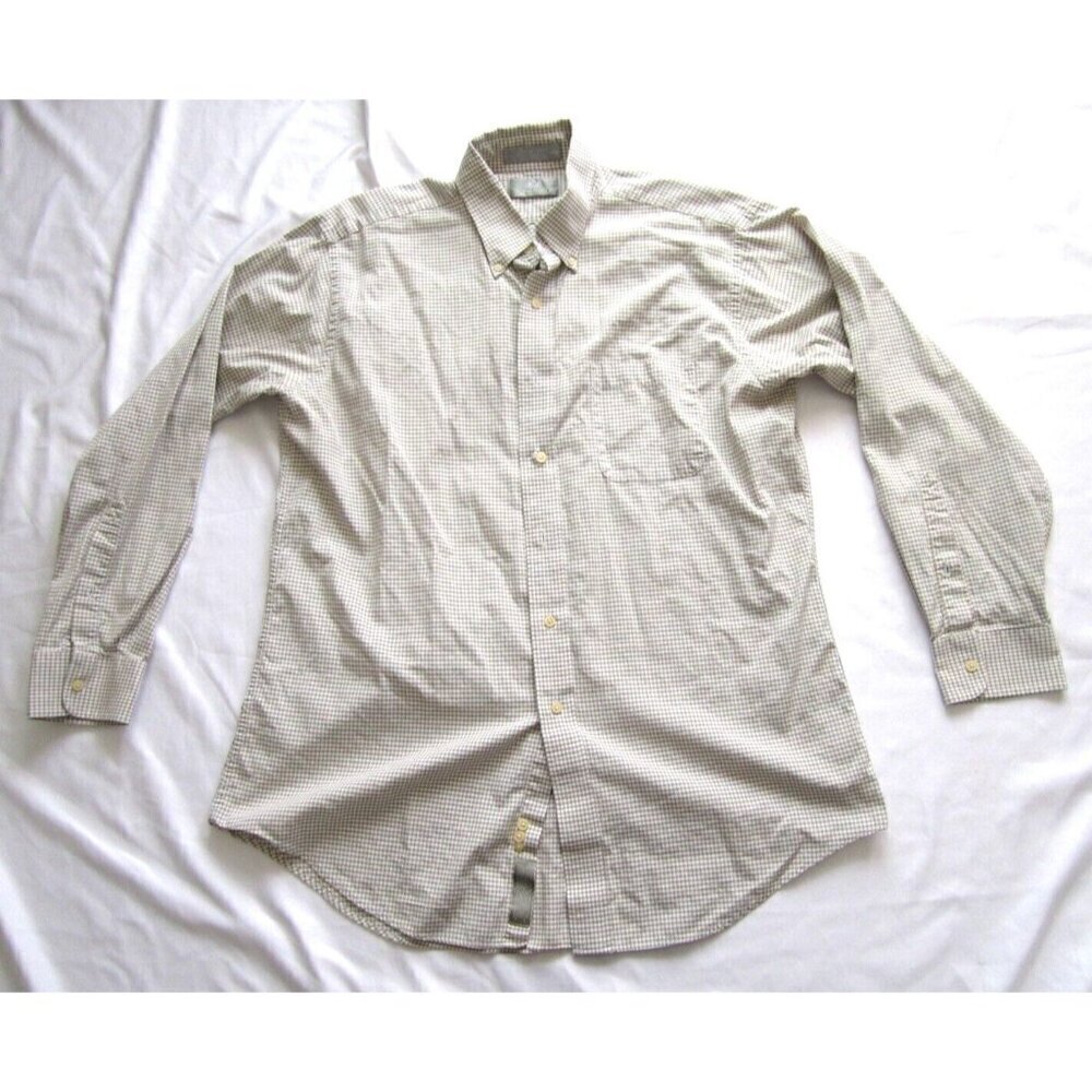 Men Stafford Gingham Button Cotton 2 Ply Long Sleeve Shirt Sz 16.5-34 (MT360)